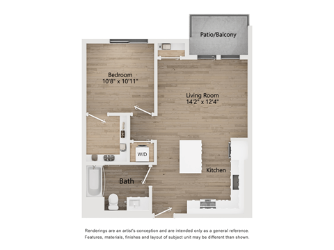 Floor plan for 1 bed, 1 bath, 692 sqft